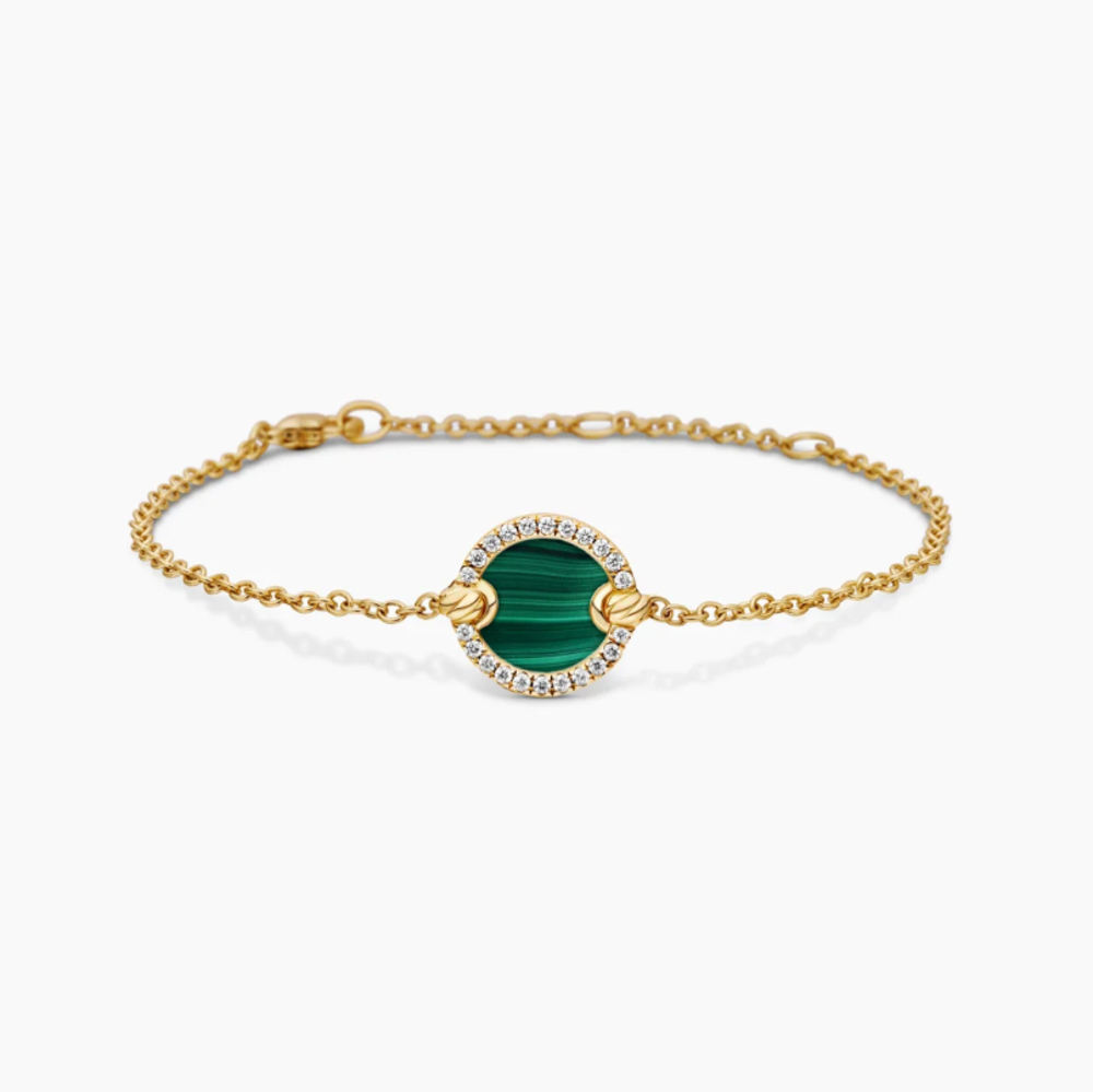 David Yurman Gold Round Diamond Peacock Green Bracelet